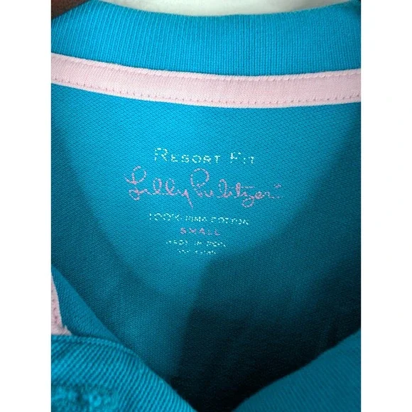Lilly Pulitzer Teal Resort Fit Polo Shirt Top Women's Small 100% Cotton - Picture 2 of 10